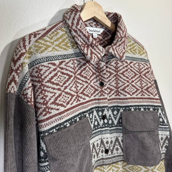 Davi & Dani Western Shacket Womens Size L Button Down Shirt Corduroy Blanket - Picture 5 of 10